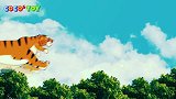 老虎和黑熊打架，小虎练本领求生存 动物动漫