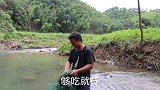清澈见底的小溪，小伙随手扔个鱼笼，收货4大美味