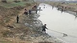 村里的大河水放完了，村民们全都跑来捕鱼吃，看着真热闹！