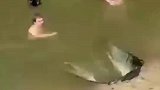 男子钻进排水口，从另一出口流出来