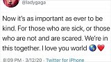 Lady Gaga发文为全世界祈福：与人为善很重要