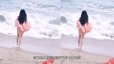 54岁温碧霞晒海边游玩视频，穿露肩装长发飘飘大长腿瞩目