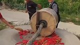 石碾子碾辣椒，农村生活