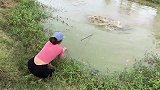 小妹捕鱼，结果遭遇超级大鱼的奋力“抵抗”，折腾半天大获丰收