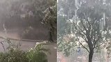 实拍北京暴雨侵袭瞬间：瓢泼大雨倾盆而下，疾风裹挟雨雾朦胧