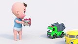 启蒙教育 3D动画小男孩把相同颜色的玩具车放到一起 趣味学习