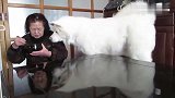 狗狗看奶奶吃面条，想吃又不敢抢的样子简直萌翻了