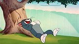 汤姆猫好吃懒做！吃完就鸡腿就在大树下睡觉