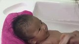 小宝宝洗澡的样子好可爱,全程都盯着护士看,小表情太萌了！