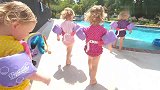 五胞胎这回真的玩嗨了，超大后院，私人泳池，太爽了