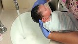 新生儿宝宝在护士的手里真听话，第一次洗头可乖了