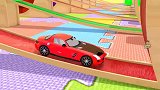 启蒙教育 3D动画玩具车环形车道里涂上颜色 趣味学习