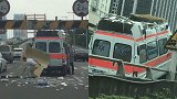惊险！佛山一救护车被限高架削顶  秒变“敞篷车”