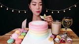 冰淇淋麻薯团、彩虹麻薯球、彩虹马卡龙、彩虹奶油蛋糕、柚子绿茶