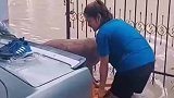 好感人的一幕，车子房子被水淹了，大哥大姐首先转移它的狗