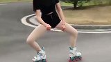 风一样的美女小姐姐，第一次见到这样玩轮滑的！