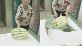 切西瓜，刀被卡，奶奶体内“洪荒之力”爆发，网友：笑得我肚子疼