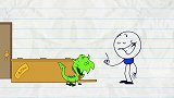 搞笑铅笔人动画：小蓝人喂养恐龙当萌宠