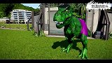 绿色霸王龙激战花斑棘背龙 恐龙动漫