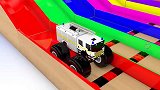启蒙教育 3D巨型玩具车翻越彩虹池涂上各种颜色 趣味学习