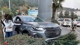 女子喜提新车没开500米就冲上绿化带 售车店员笑出声