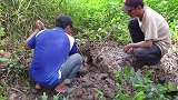 想挖蚯蚓钓鱼的三哥无意间挖出这货，两米多长，二十斤跑不掉