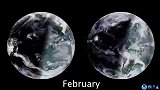 一年里明暗界线的移动，左图来自GOES-West卫星，右图来自GOES-East 卫星，视频来自CIR。