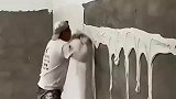 民间高手刮腻子，三分钟一面墙