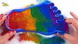 启蒙教育 创意DIY彩虹粘液沙制作脚丫 趣味学习颜色
