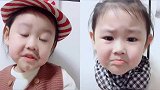 小宝宝跟自己合拍，表情特别的搞笑