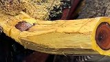 爷爷用了多年的黄花梨拐杖，车成珠子后，可把他乐坏了！
