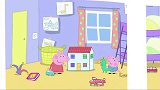 佩奇的房间太乱了，猪爸爸一进来，就被绊倒了