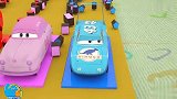 车库里的五辆小车运载五个彩石学习颜色