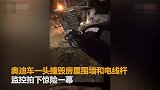 【广东】奥迪撞毁围墙电线杆车头面目全非 司机弃车逃逸