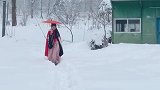 汉服姑娘雪地与旺财相遇，场面十分有爱！