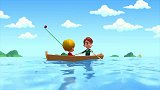 百变布鲁可：好大的鱼啊，父子俩一起收鱼线，根本拽不动