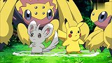 皮卡丘和泡沫栗鼠被电电虫包围，小智白露和大家走散