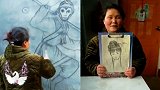 吸粉超百万！因老伴担心浪费铅笔 农村妇女用火烧棍煤炭作画