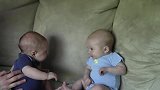 双胞胎宝宝第一次面对面认真谈话，说好的严肃呢！