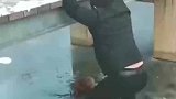 大叔看到流浪狗掉进河里出不来，主动下桥救援