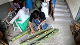 小囿赶海自制抓鱼神器，往里面塞满死鱼诱饵，扔进坑中不怕没货来