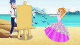 儿童卡通片：小姐姐制作漂亮沙雕城堡