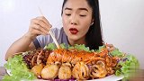 泰国小姐姐伊莎贝拉的海鲜大餐，大章鱼腿，墨鱼仔，龙虾