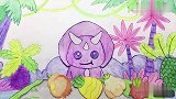 手绘定格动画：小恐龙吃播，树上结了很多果实，摘给它吃