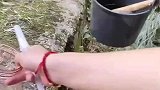 女子让大爷帮忙打山泉水