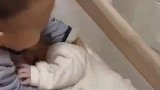弟弟差点掉下床，没想到哥哥一下子就把弟弟就出来了，太逗了！