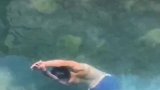 男子在河里游泳，动作还挺标准