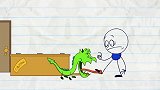 搞笑铅笔人动画：小蓝人喂养恐龙当萌宠