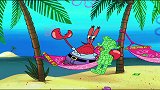 海绵宝宝：蟹老板真会享受，海绵宝宝为救蟹老板闯银行，他在玩！
