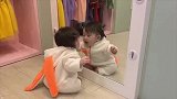 小宝宝坐在镜子前跟自己玩，最后亲镜子的画面萌化了！